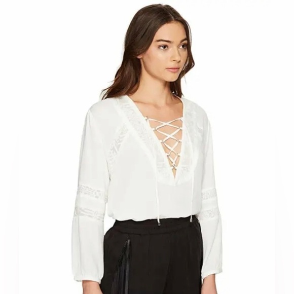 DOLCE Vita Ellis Lace Paneled Blouse White Boho Romantic Peasant Top - Picture 3 of 5